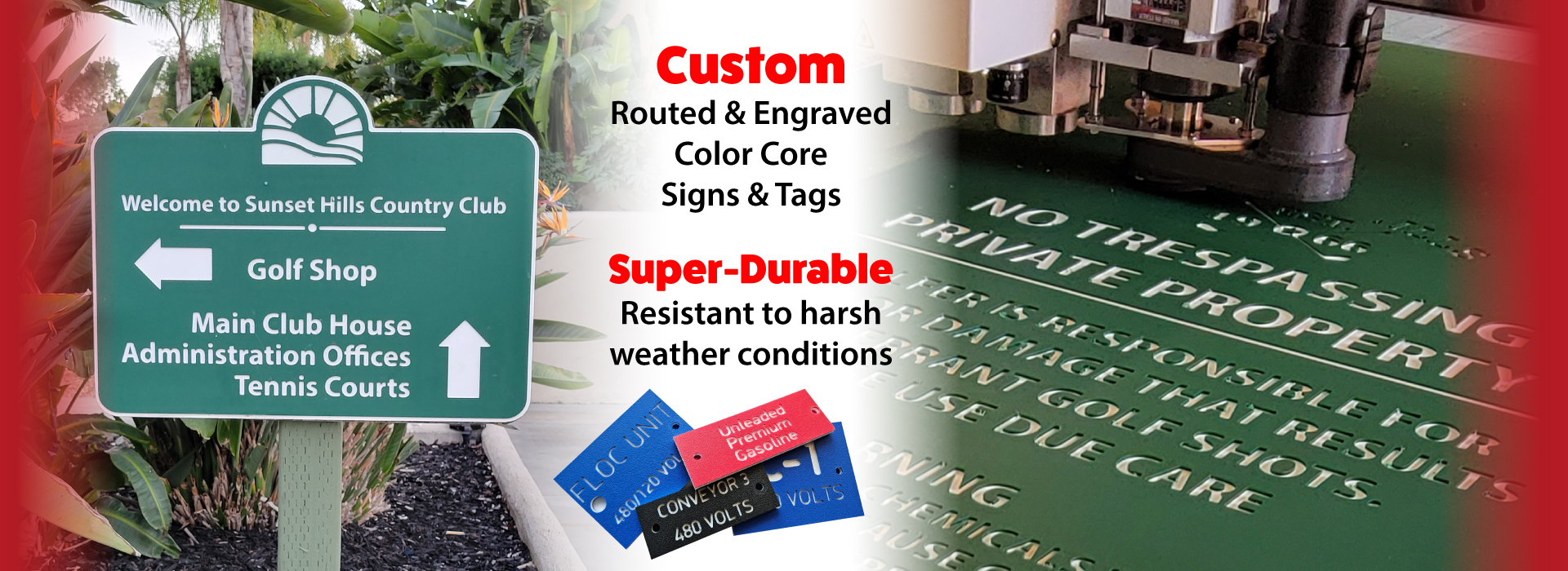 Engraved and routed color core signs and tags
